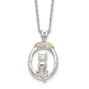 Black Hills Sterling Silver 12K Gold Accents Oval with Cat 18"  Necklace